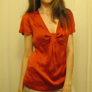 Banana Republic Silk Red Short Sleeve Blouse Top